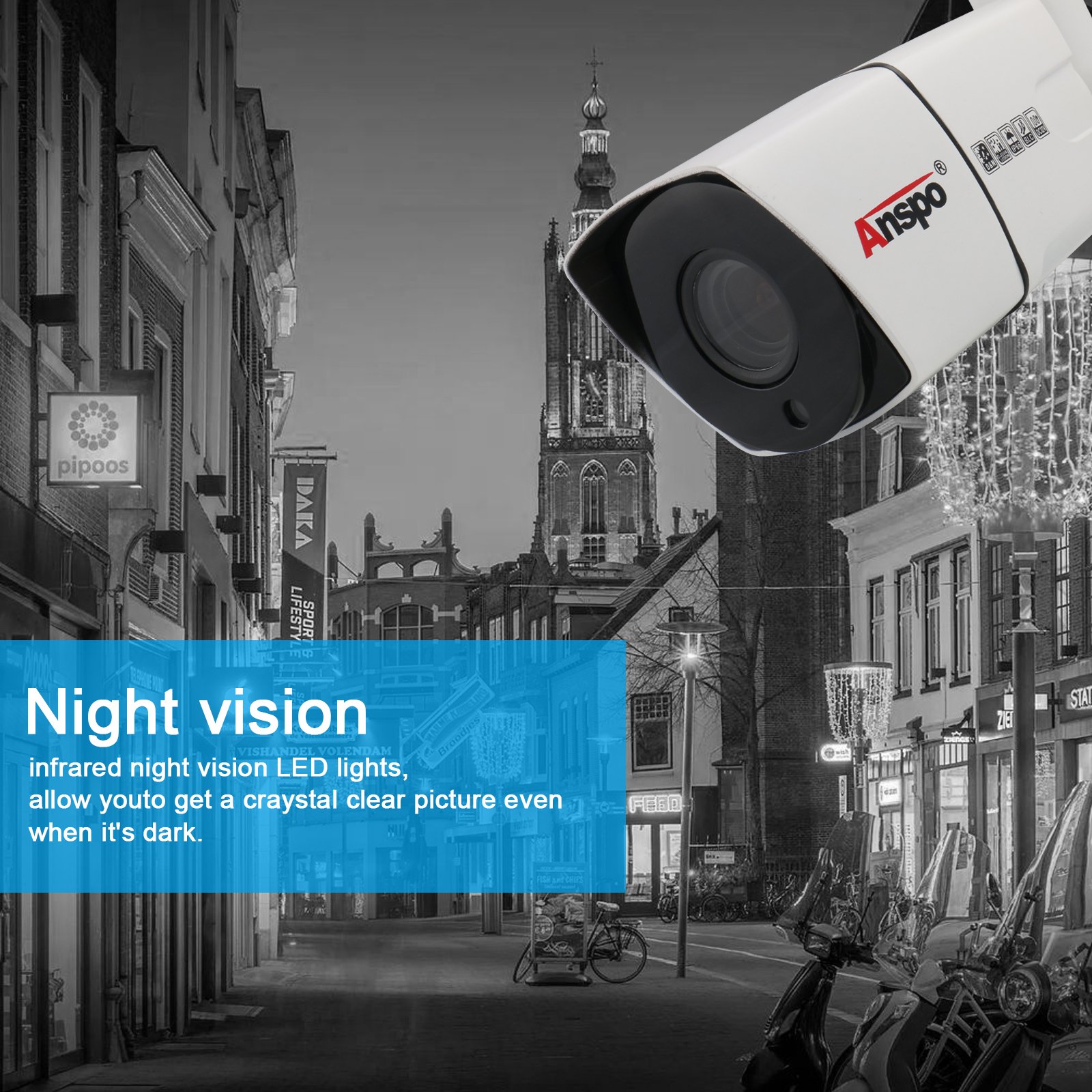 Anspo Night Vision DVR Security Home System Video Surveillance 5.0MP AHD Camera Kit Waterproof Xmeye/XVR Software