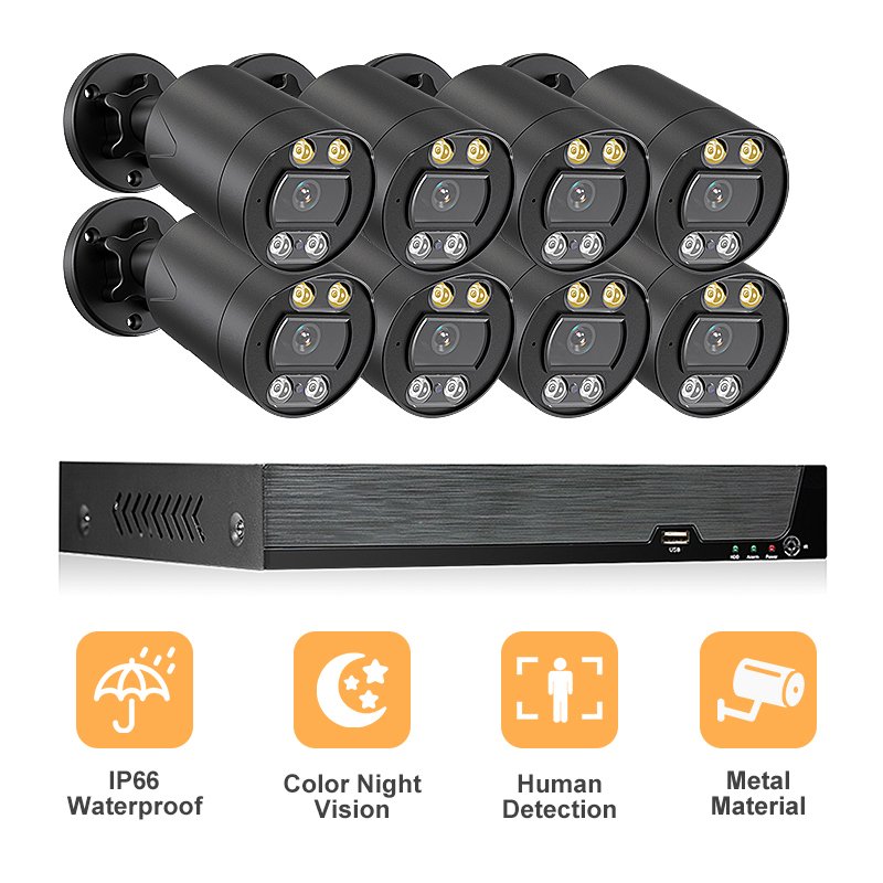 Home Surveillance System H.265+ Outdoor 8Mp Poe Waterproof Cctv Security Camera Set