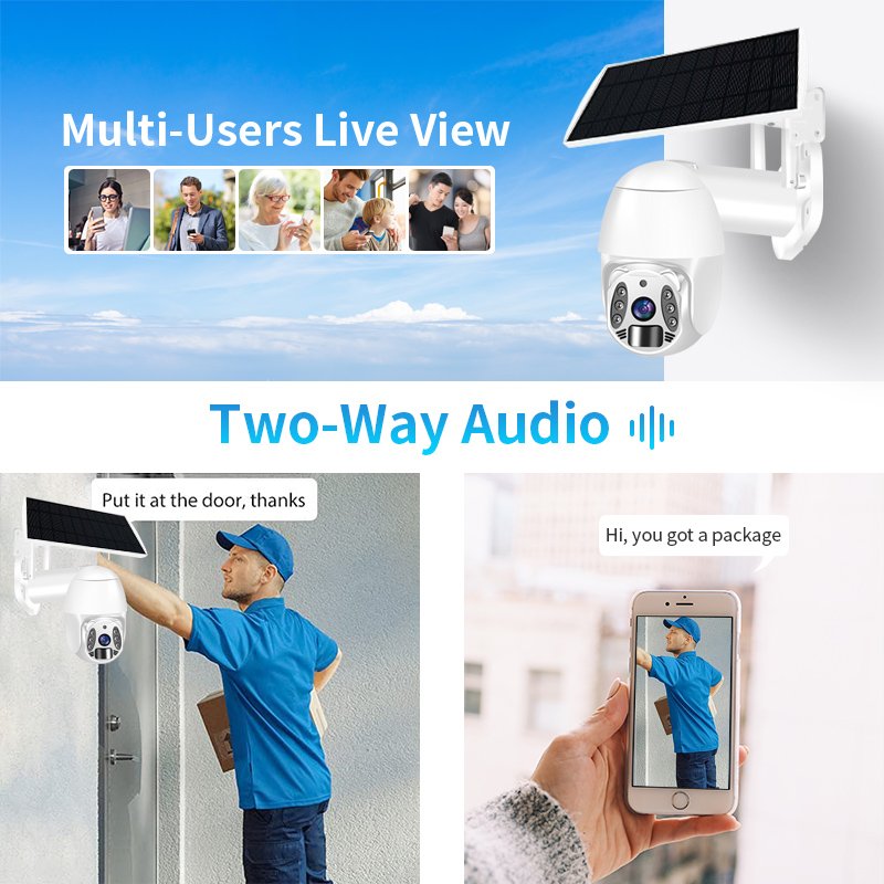 VESEFA PTZ 4G Tuya Solar Security Camera Wireless Outdoor 4MP Motion Detection 360 Degree Rotation H.265 Wifi Wireless Camera