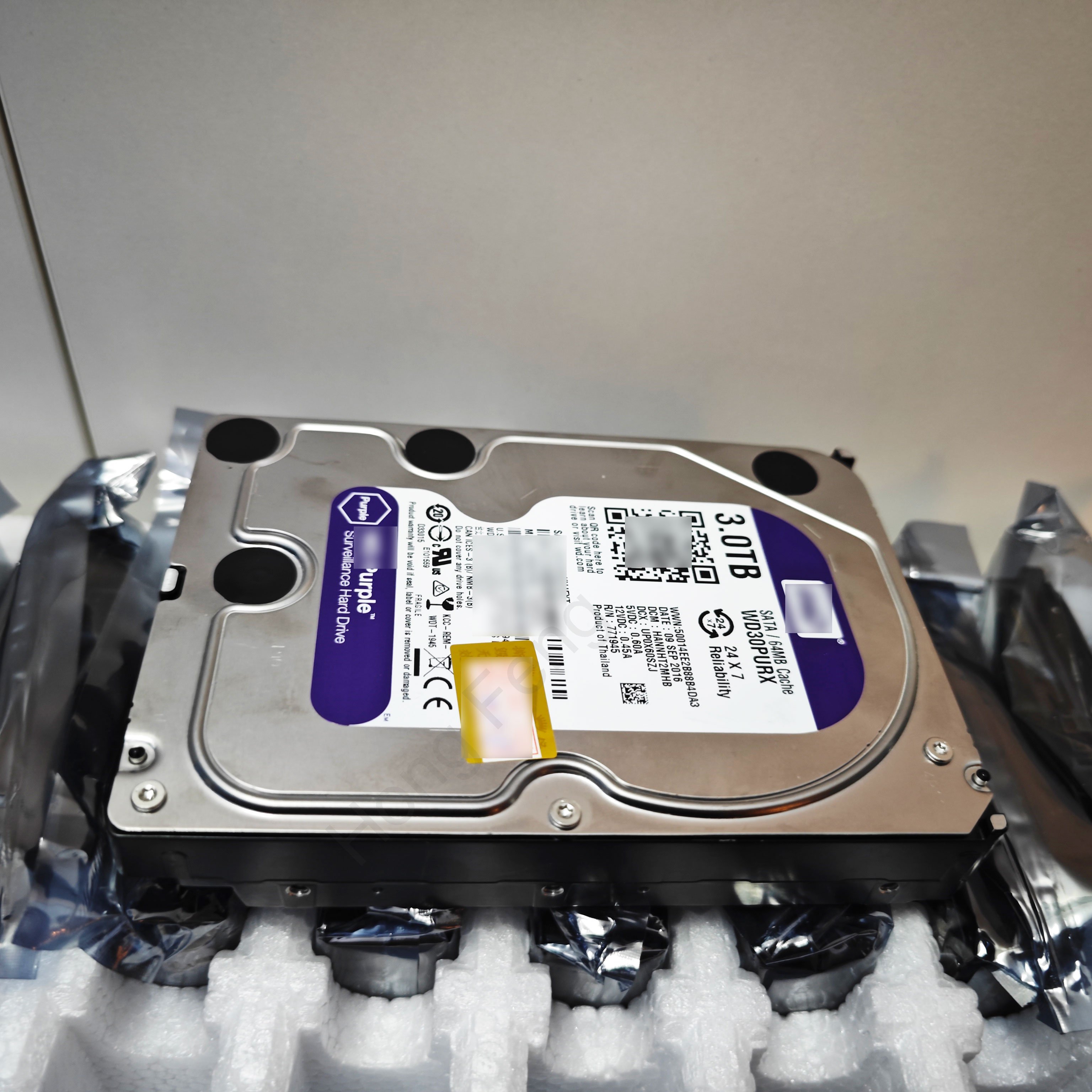 3TB HDD 3.5" purple surveillance hard drive, high speed reliable durable second hand server storage, data backup, pre-owned 3TB