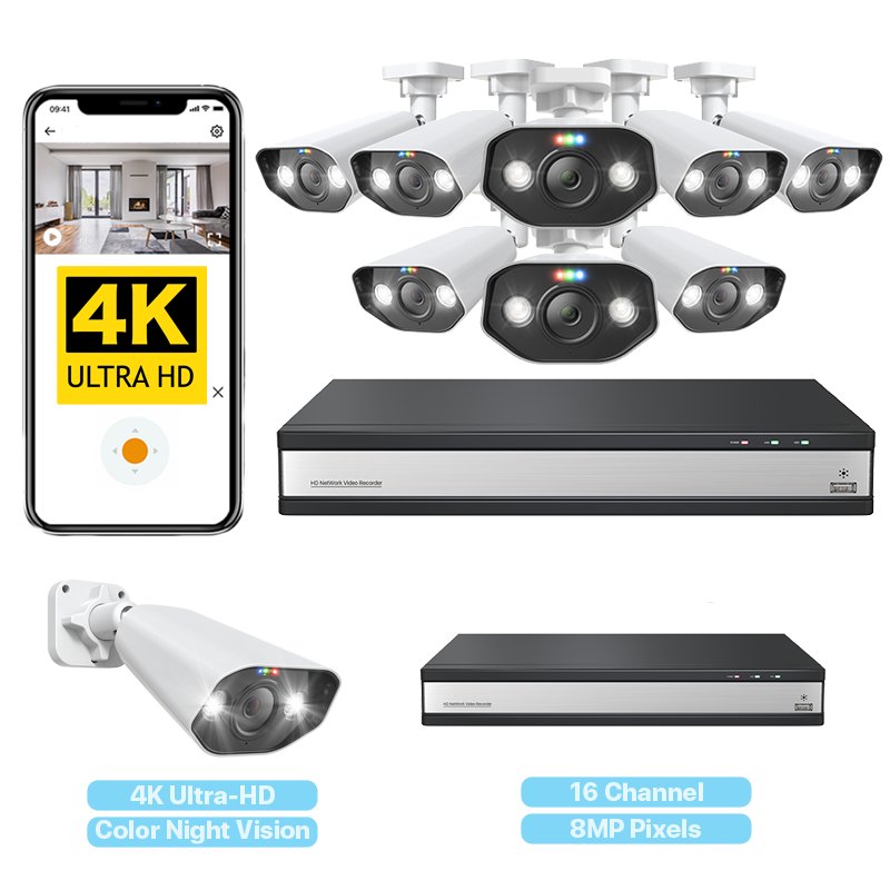 Smart Outdoor Surveillance 16 channel Camera 2-Way Audio Night Vision IP Camera System Motion Detection Live Talk Camera System