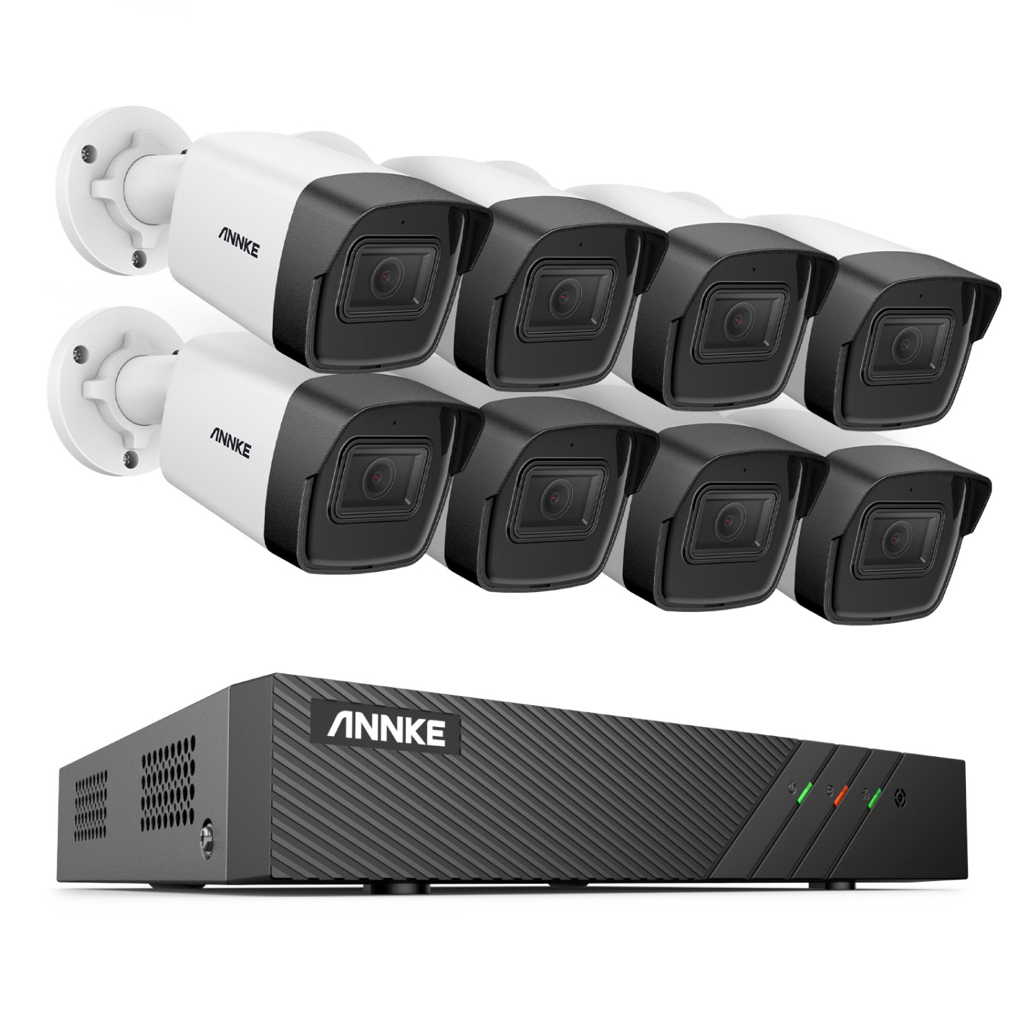ANNKE 8pcs 5mp POE IP Cameras Outdoor System With 1-Way Audio H.265+ 8CH PoE NVR Camera System with 4TB HDD