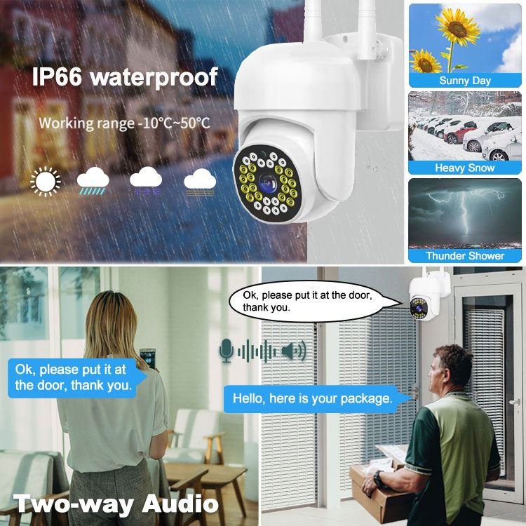 Tuya Smart 2MP Waterproof 2 Way Talk Color Night Vision wireless cctv camera system wifi 360 rotate PTZ Surveillance