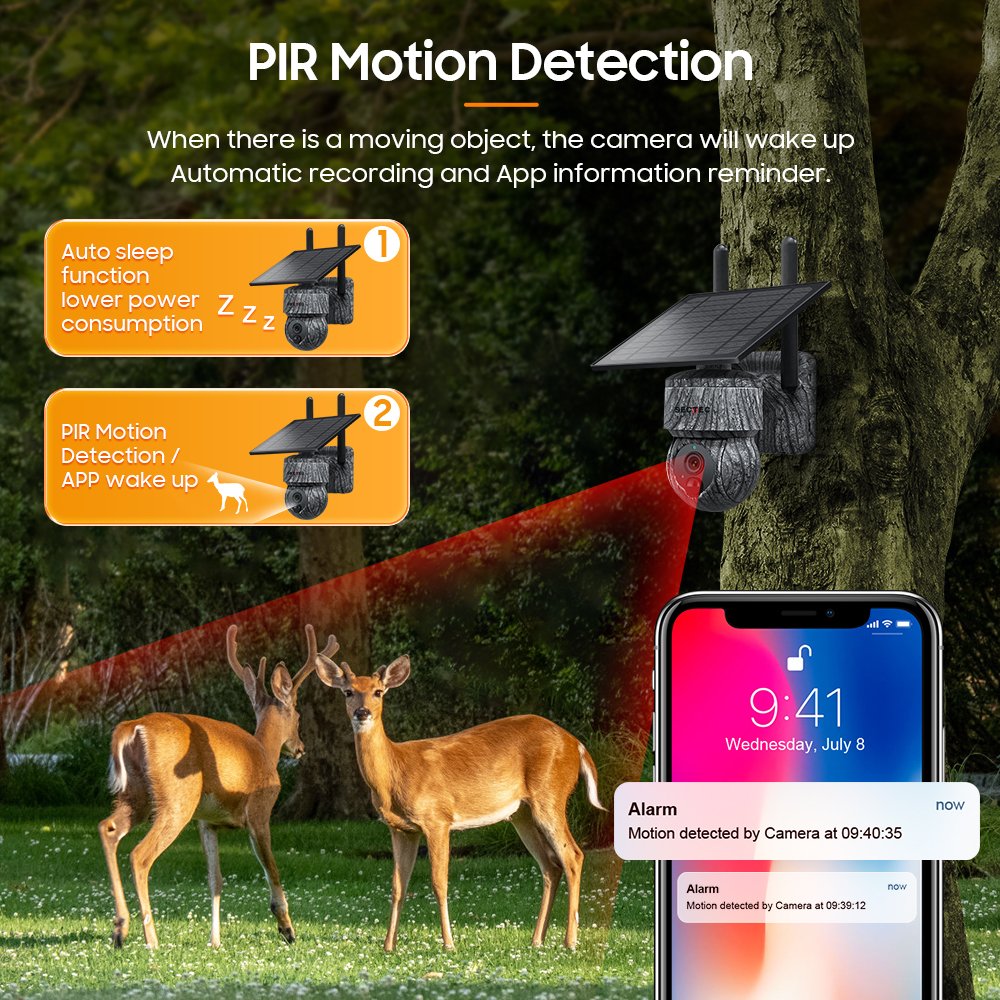 SECTEC GSM 4G Sim Card IP66 Hunting PTZ Solar Powered Battery Security Solar Battery Powered Mini Hunting solar Camera