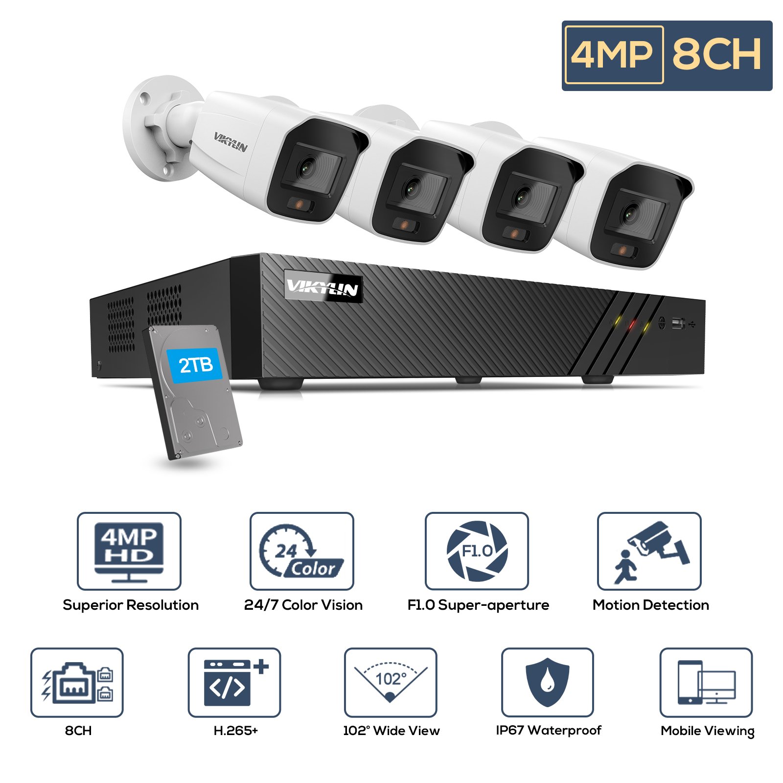 hik-connect mobile app 2TB hdd 8ch poe 4k nvr 4mp 5mp 8mp colorvu bullet cctv kit