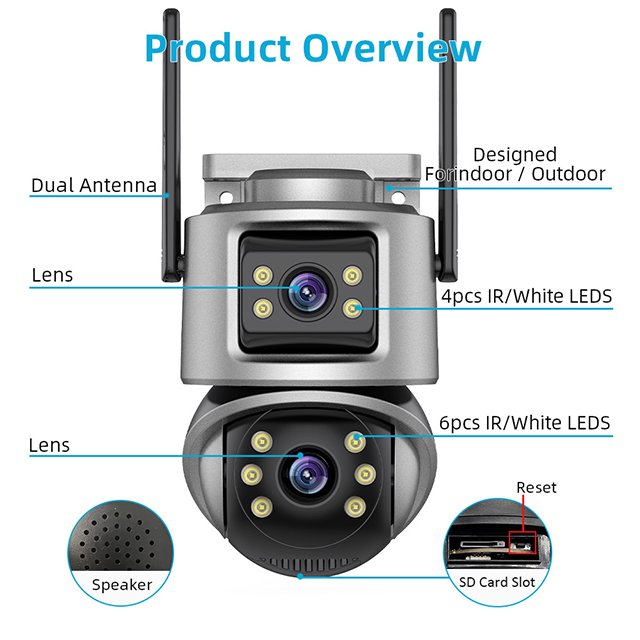 4K 8MP HD Wifi PTZ Camera Outdoor Dual Lens Dual Screen AI Auto Tracking IP Camera CCTV Audio Video Surveillance ICSEE