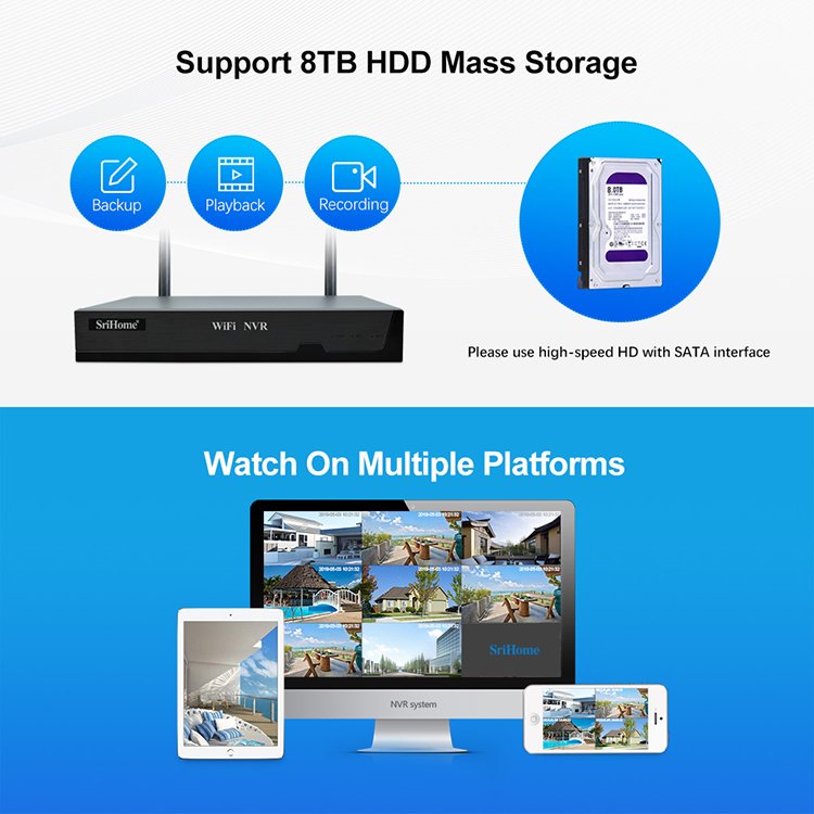 SriHome 8ch 1080P CCTV NVR H.265 Camera Security SystemNvr Kit Cctv Ip Cameras Surveillance Security Camera System