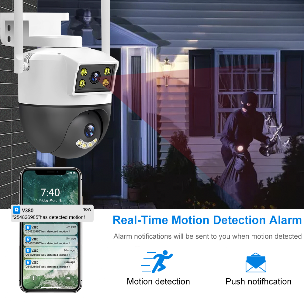 Outdoor 12V Home Security Camara De Seguridad Sans Fil Exterior 1MP WIFI Dual Lens CCTV Network Surveillance Camera Systems V380