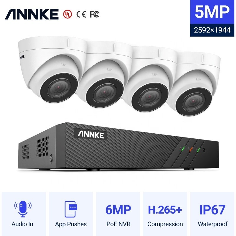 ANNKE 8CH H.265 5MP PoE NVR Security Camera System 4pcs IP Outdoor Weatherproof Audio CCTV Camera System