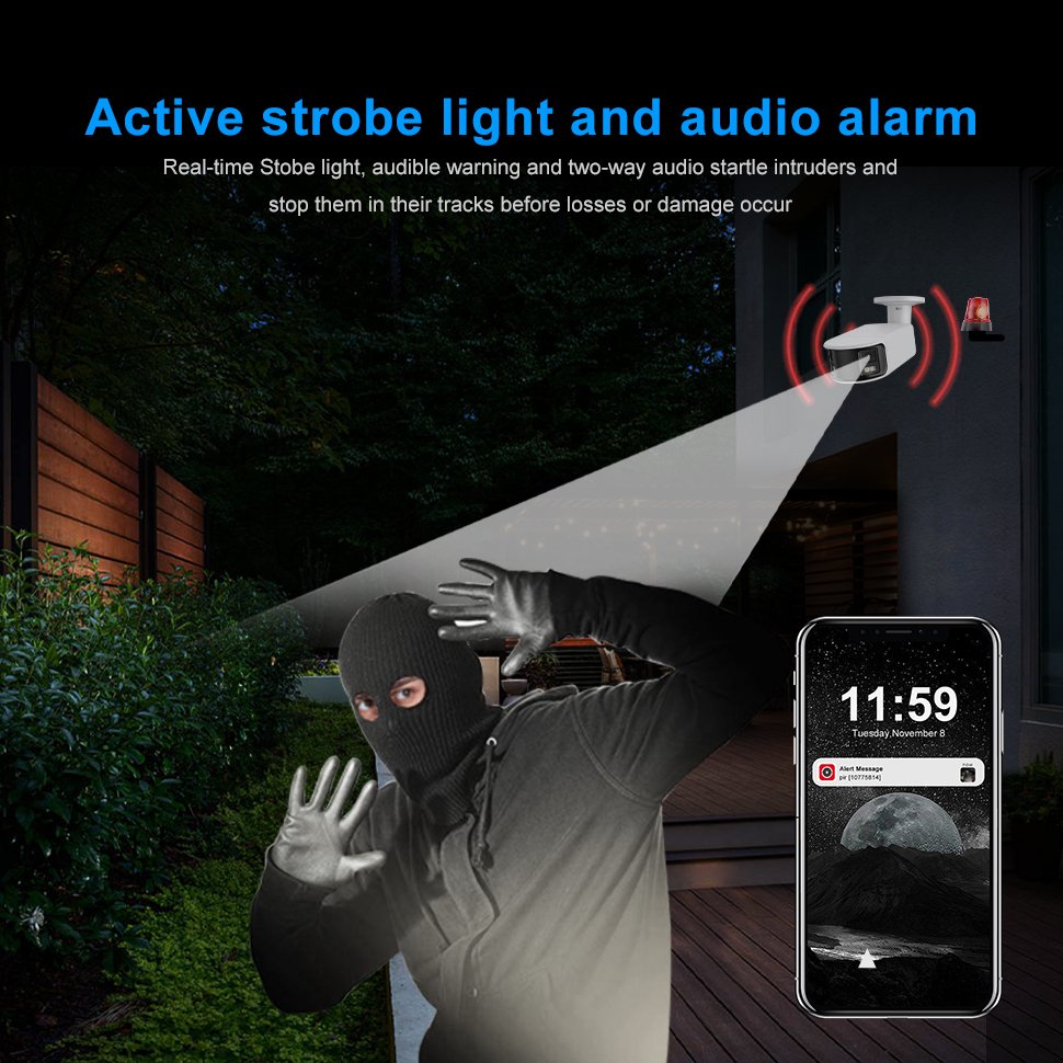 POE Camera 8MP Dual Lens 180 degree Panoramic Camera Bullet Full color Smart Human/Vehicle Detection Alarm 2-ways audio
