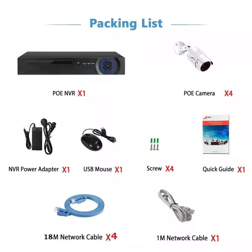 ANRAN H.264+ 5MP POE NVR Kits 4CH Home Office Video Surveillance Security Cameras System p2p IP Camera Outdoor