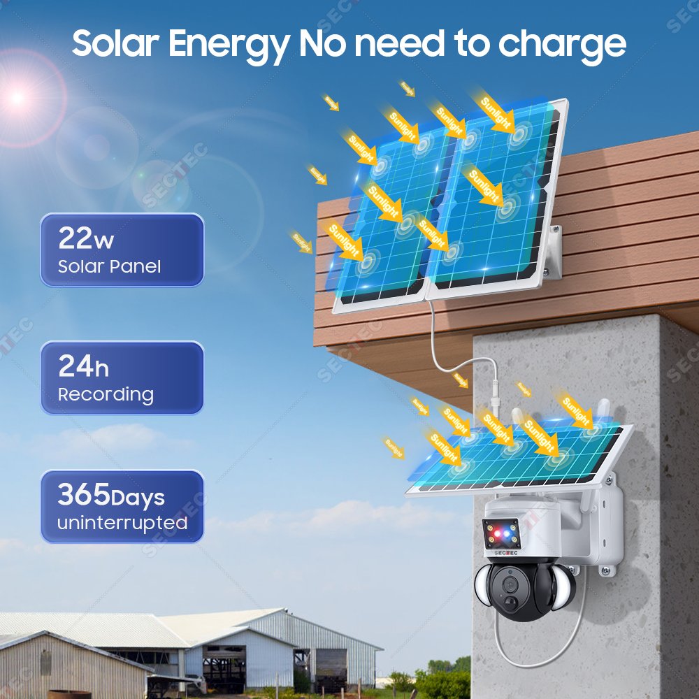 SECTEC Hot Sale Home Outdoor Network Camera 4M Security System Wireless 4G 22W Solar Surveillance Camera