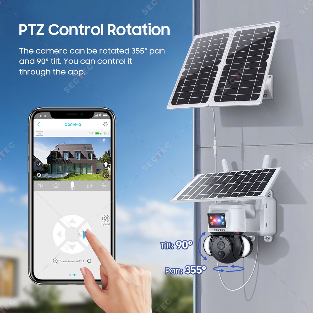 SECTEC Hot Sale Home Outdoor Network Camera 4M Security System Wireless 4G 22W Solar Surveillance Camera