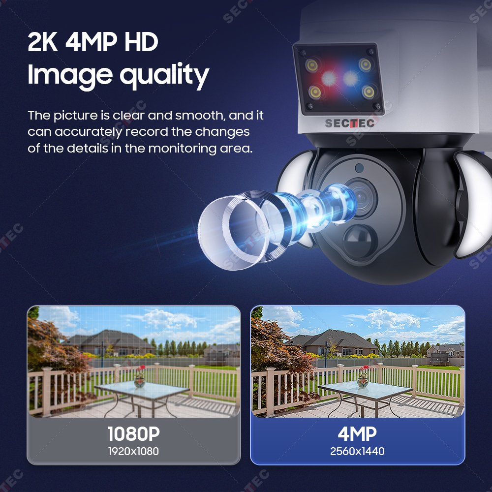 SECTEC Hot Sale Home Outdoor Network Camera 4M Security System Wireless 4G 22W Solar Surveillance Camera