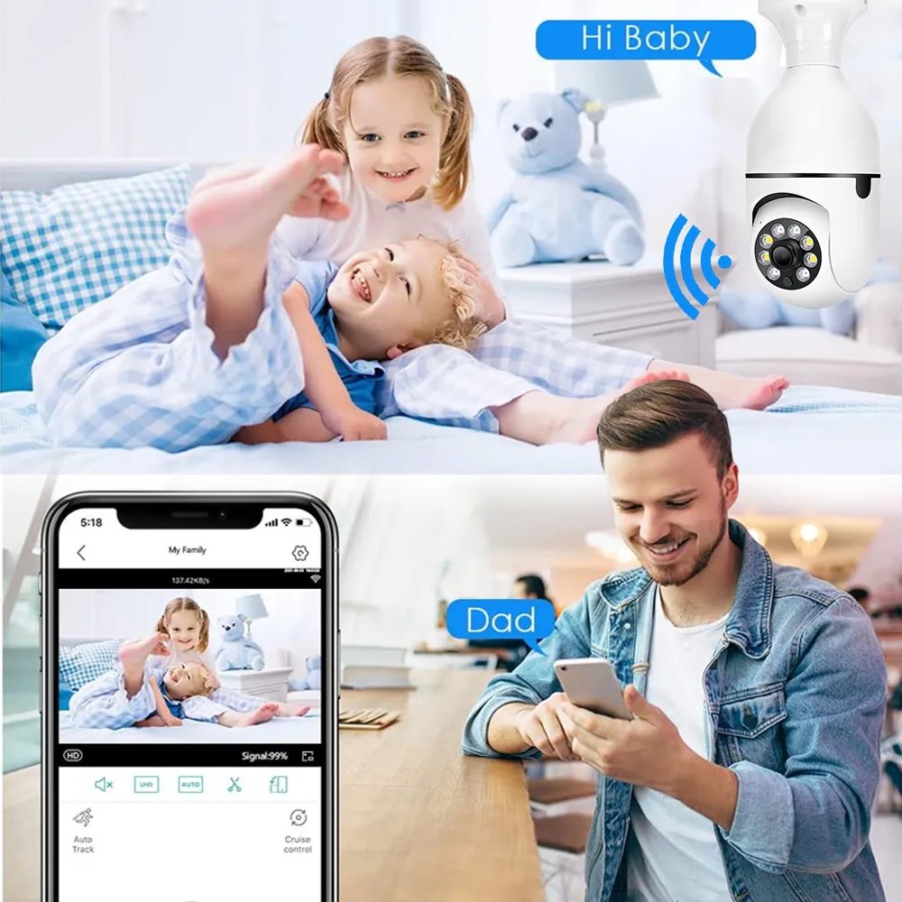 Wireless Kits A6 Light Bulb Security Camera WiFi 360 Degree Pan/Tilt Panoramic IP Home Cameras System with Human Motion