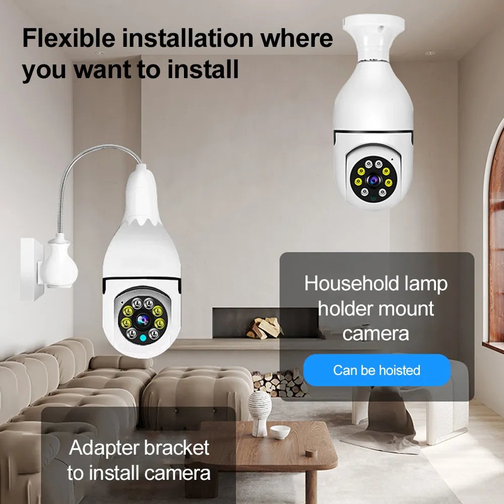Wireless Kits A6 Light Bulb Security Camera WiFi 360 Degree Pan/Tilt Panoramic IP Home Cameras System with Human Motion