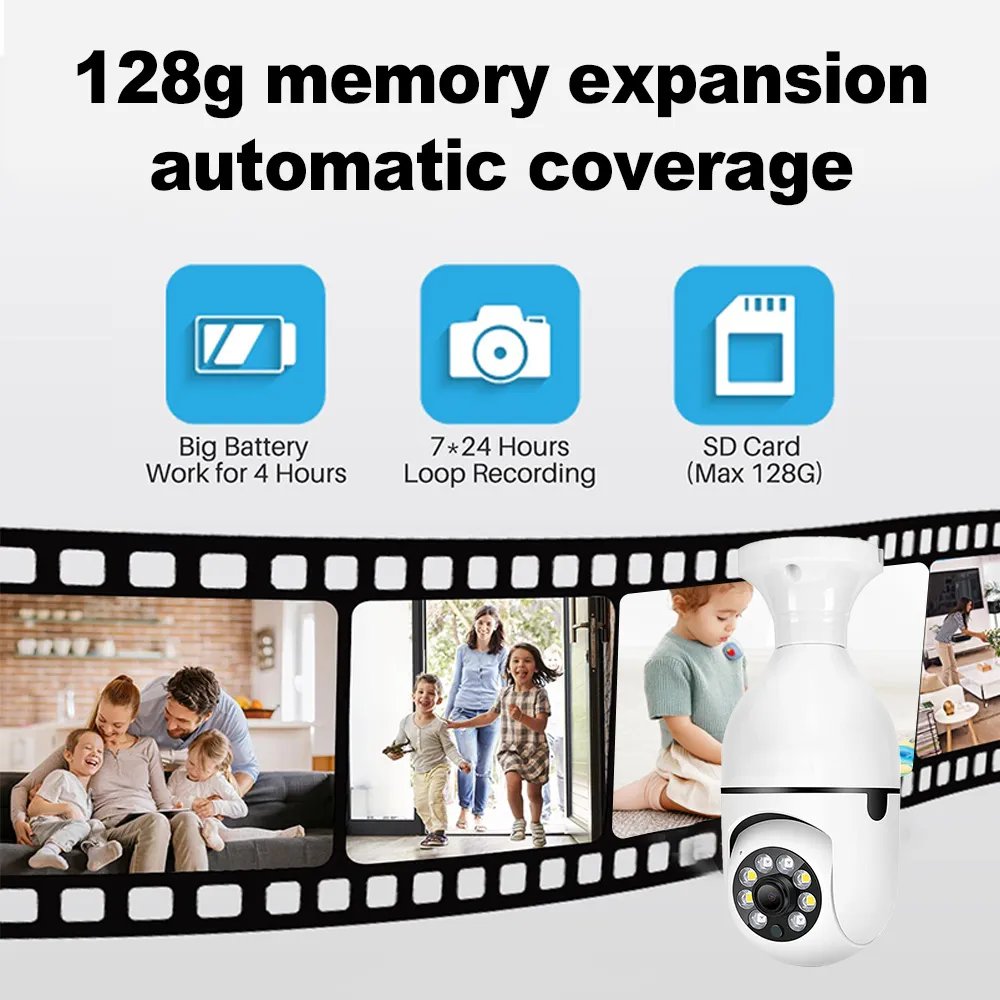 Wireless Kits A6 Light Bulb Security Camera WiFi 360 Degree Pan/Tilt Panoramic IP Home Cameras System with Human Motion