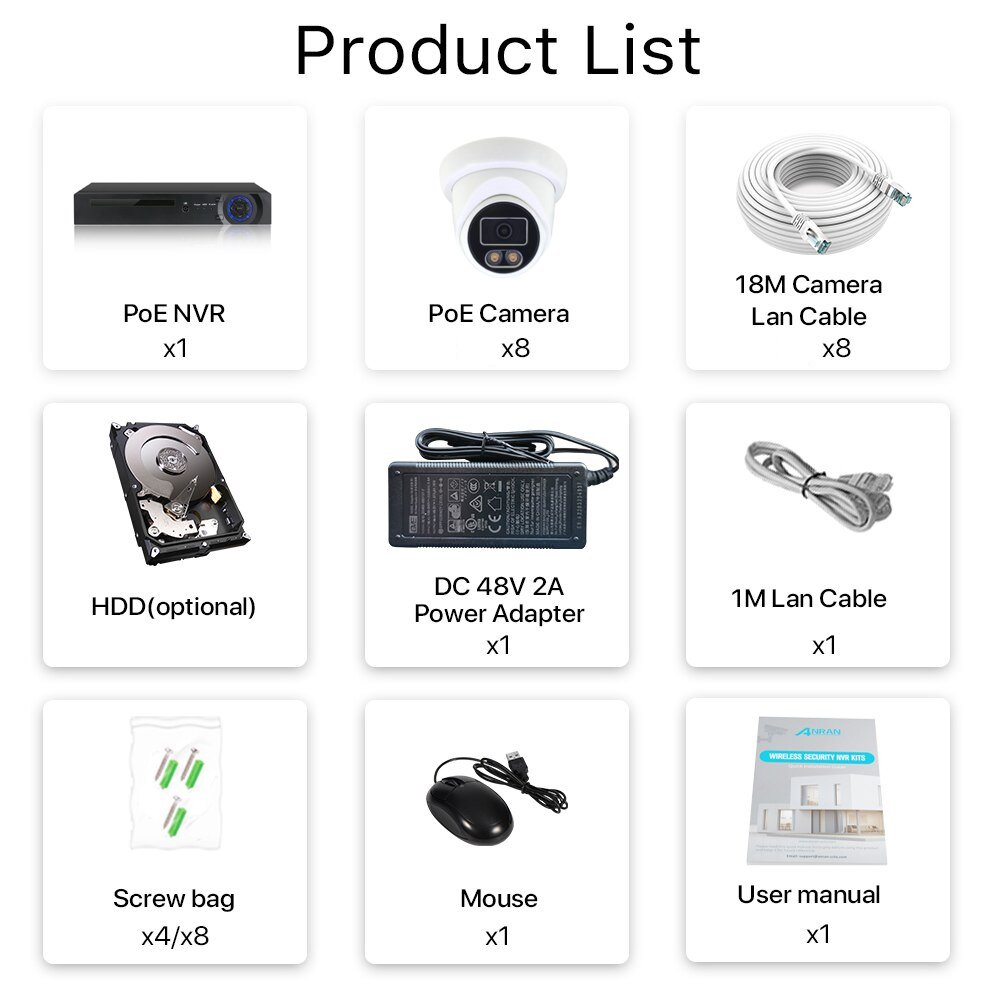 8MP Indoor Dome 4K Full HD Color Night Vision 8 channels Poe NVR Kit IP Camera Surveillance Systems