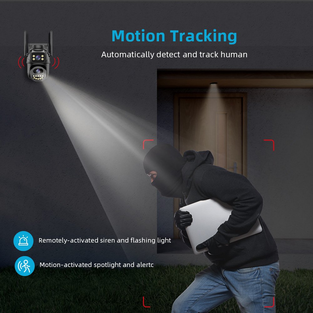 iCsee PTZ Auto Tracking 6MP Dual Lens Color Night Vision IP Home Wireless CCTV Camera WIFI Camera Outdoor