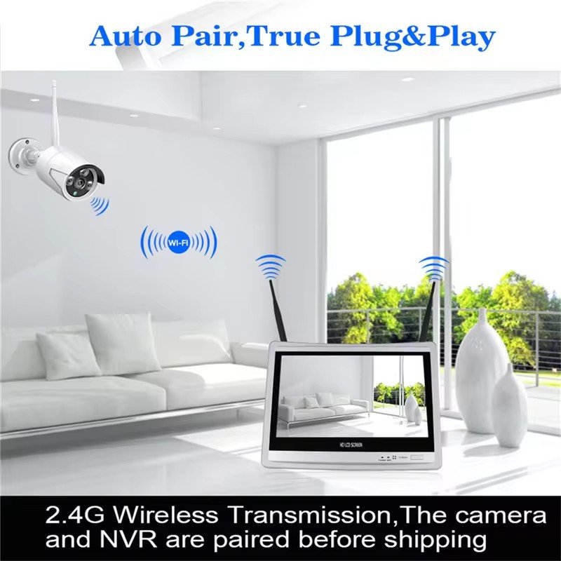 4Channels 5MP Color Night Vision Surveillance Cameras 12inches Wifi NVR Monitor CCTV Home Security Camera System Wireless
