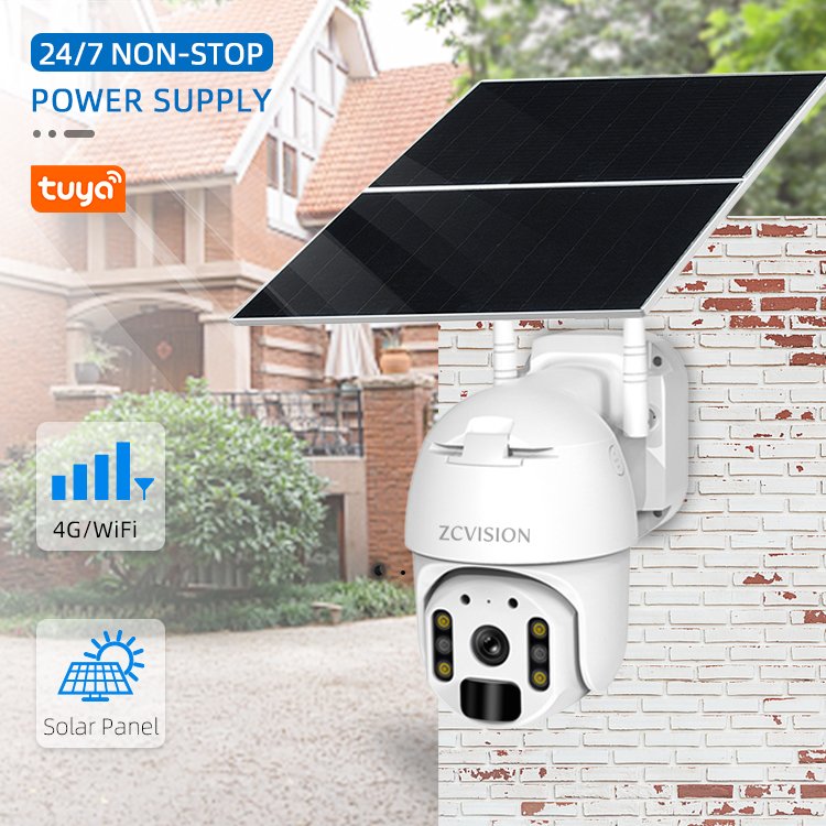ZCVISION 24/7 Non-Stop Power Supply Outdoor Smart Security System 4G/WIFI SIM Card Wifi Wireless Surveillance PTZ Solar camera