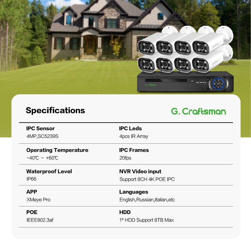 GX-PBFI-M4G-K8 Gcraftsman 16 Channel 8MP POE NVR Kit 8ch 4MP Outdoor CCTV IP Home Surveillance Security Camera System