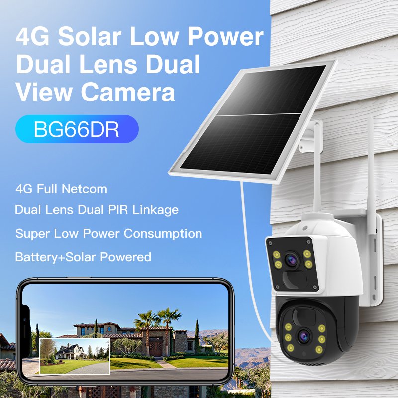 Hot Selling BG66DR 2mp*2Lens Outdoor Solar Powered Camera With Memory Card Outdoor Security CCTV System Surveillance Camera