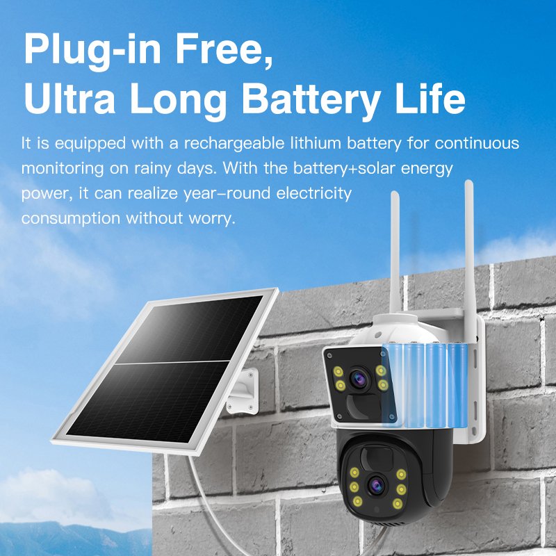 Hot Selling BG66DR 2mp*2Lens Outdoor Solar Powered Camera With Memory Card Outdoor Security CCTV System Surveillance Camera