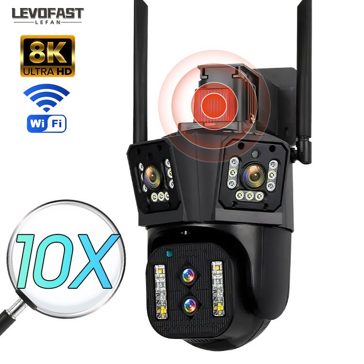 LEVOFAST Outdoor Auto Tracking 4MP waterproof Wireless Security Camera 8K HD 10X Optical Zoom 12MP Four Lens ptz IP CCTV Camera