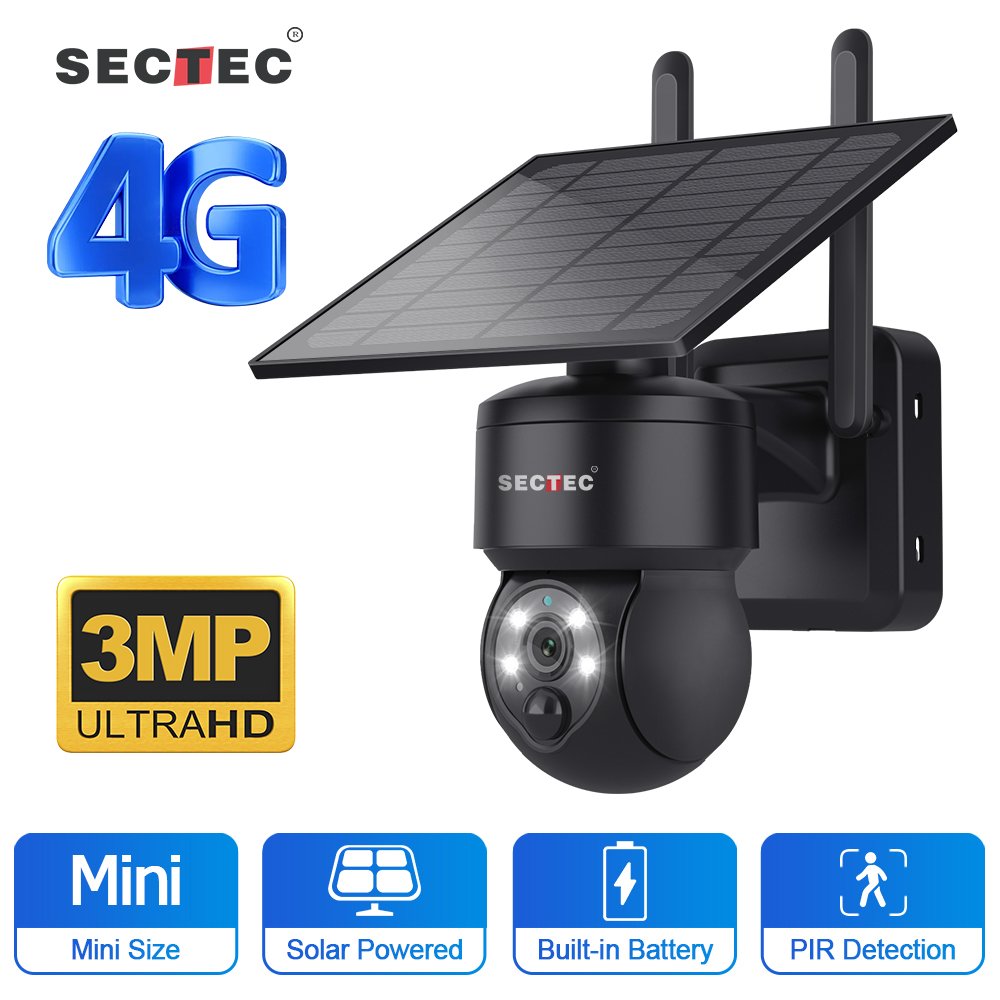 SECTEC GSM 4G Sim Card IP67 Solar Powered Battery Security Solar Energy System PIR GSM LTE 4G Solar Battery Camera
