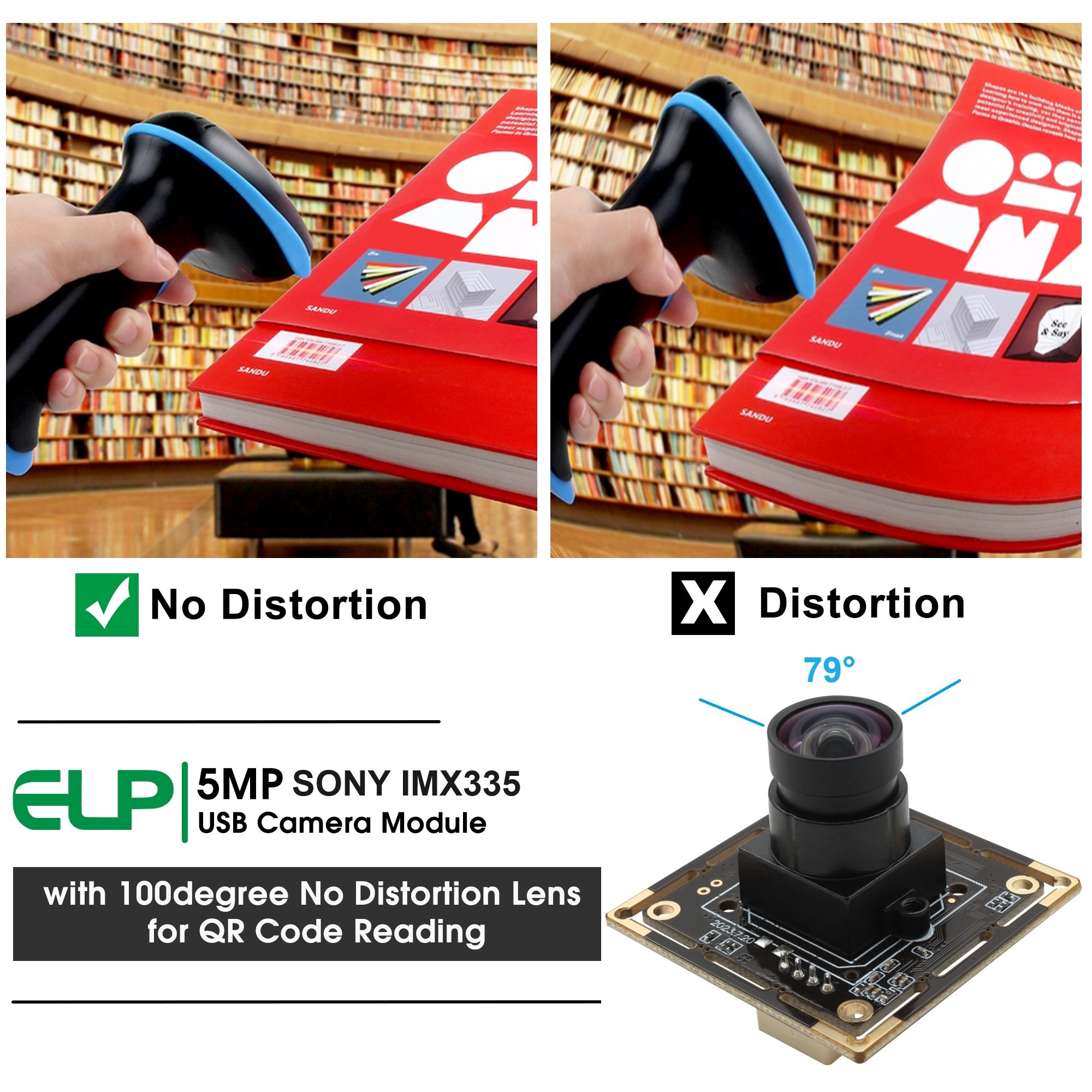 ELP 5MP USB Camera Module No Distortion Lens HD 2592x1944P 30fps IMX335 Camera Module USB For Scanning,Home Surveillance System