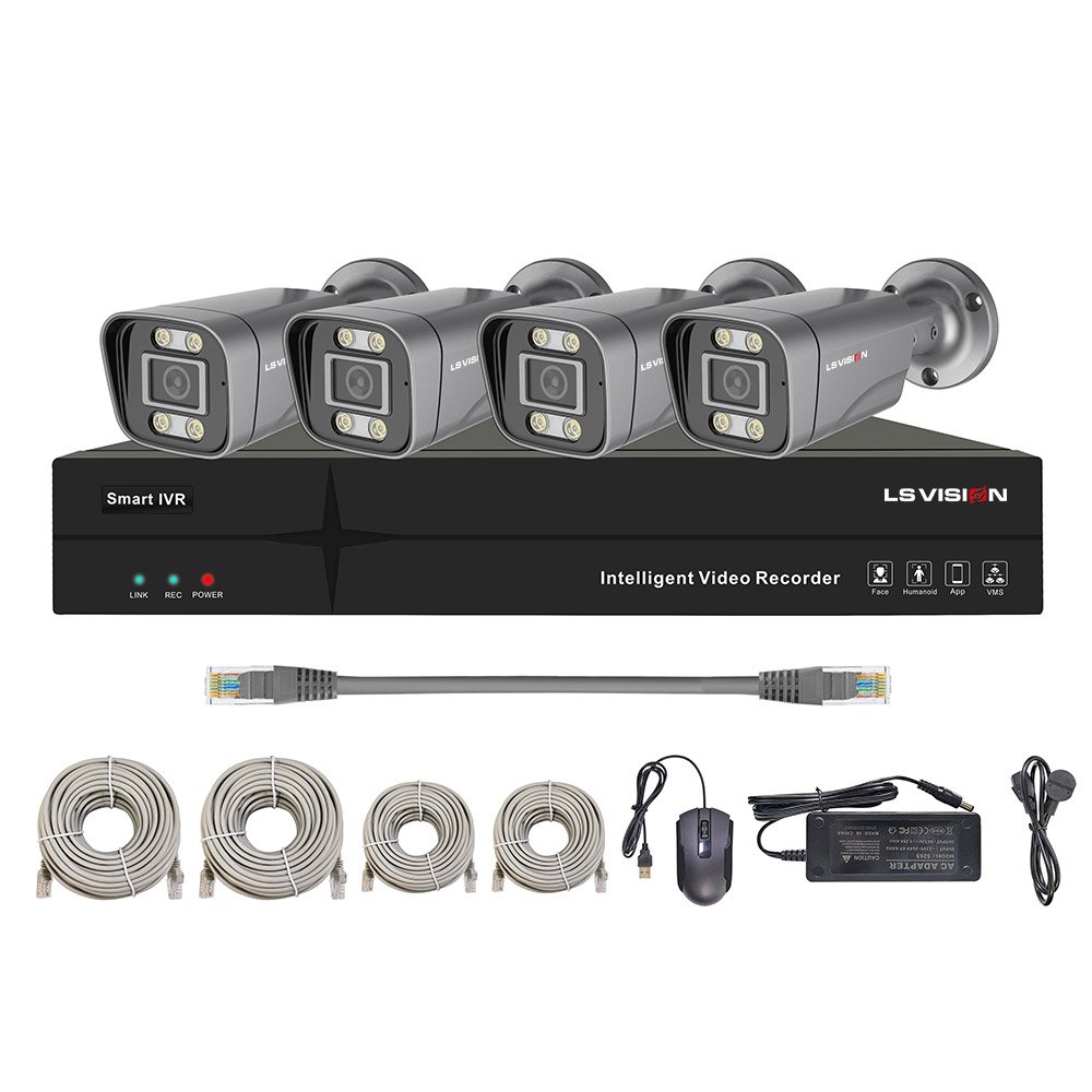 LS VISION Custom Security System 4MP AI Intelligent Alert 4CH IPC NVR Kits Outdoor IP Parking Project Community Management