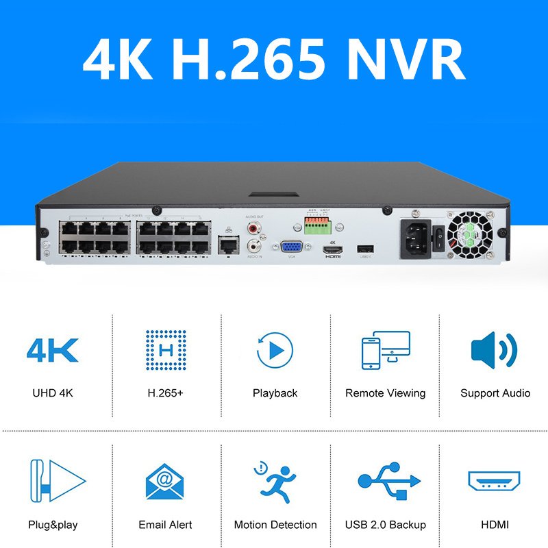 4K 8MP All in One HD NVR Kit 4CH 8CH 16CH POE Dome Bullet Camera Outdoor Motion Detection Alarm w/Audio Security Camera System