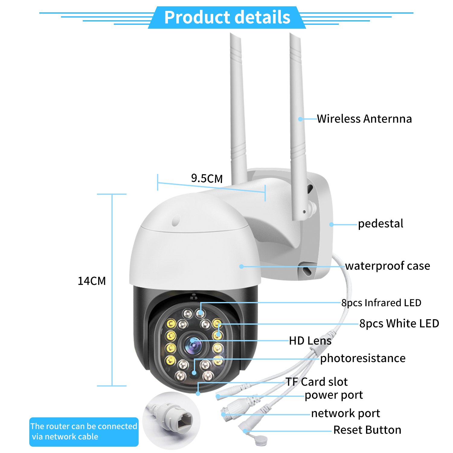 Wholesale1.0MP outdoor waterproof security Wifi PTZ camera wireless 1080P CCTV camera
