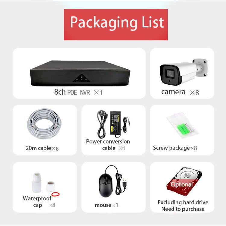 8ch poe 4mp 5mp 8mp CCTV system combo NVR network bullet HD surveillance outdoor wifi security wireless camera