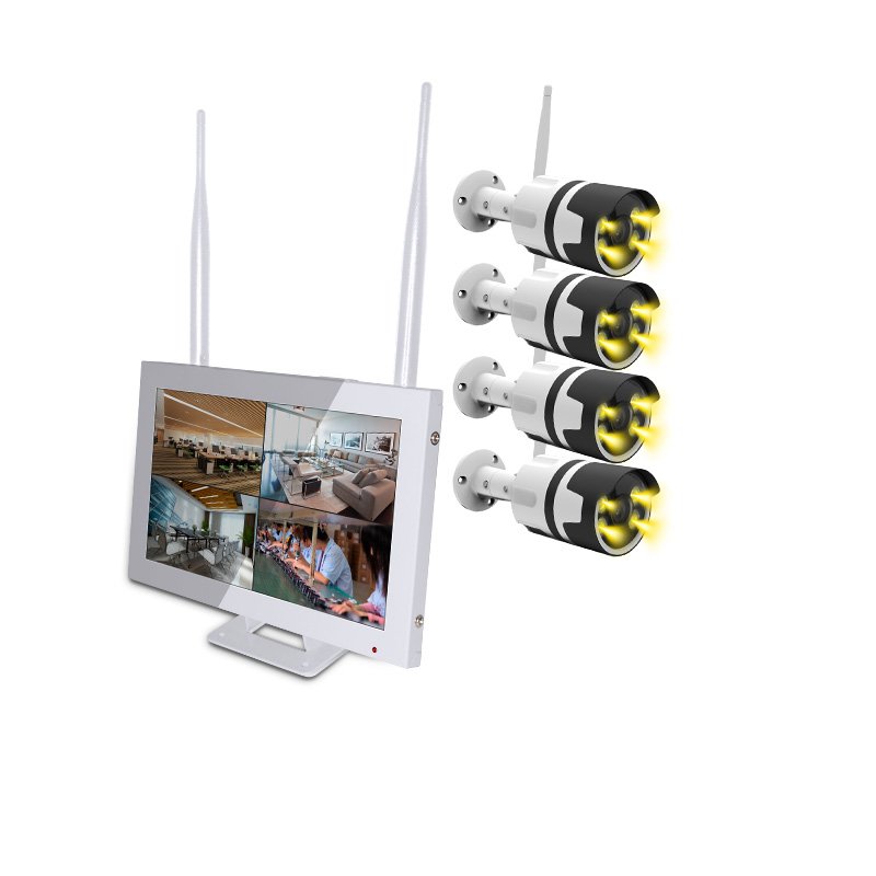 Wireless Wifi CCTV Camera NVR Kit With Monitor 3MP Audio Outdoor Security 4CH 8.9" LCD Screen NVR Video Surveillance System