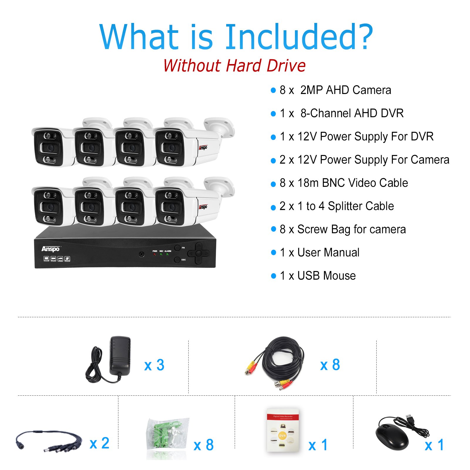 CCTV camera system 8CH 2MP 1080P kit Outdoor Security camera Xmeye Dvr kit Night vision Waterproof surveillance Xmeye/XVR