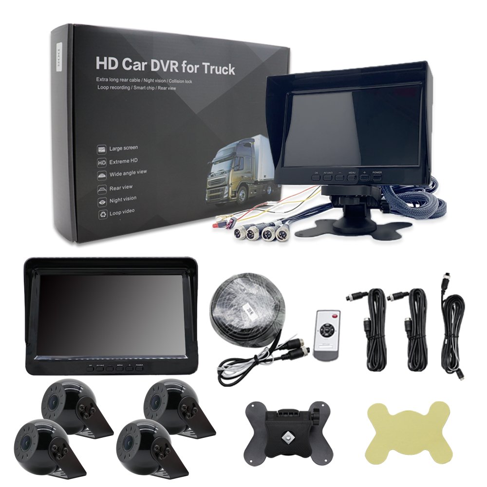 Ahd 7" 4ch 128GB Storage Car Reversing Aid HD Recording Front And Rear View Mirror Surveillance Dvr Monitor System For Bus Truck