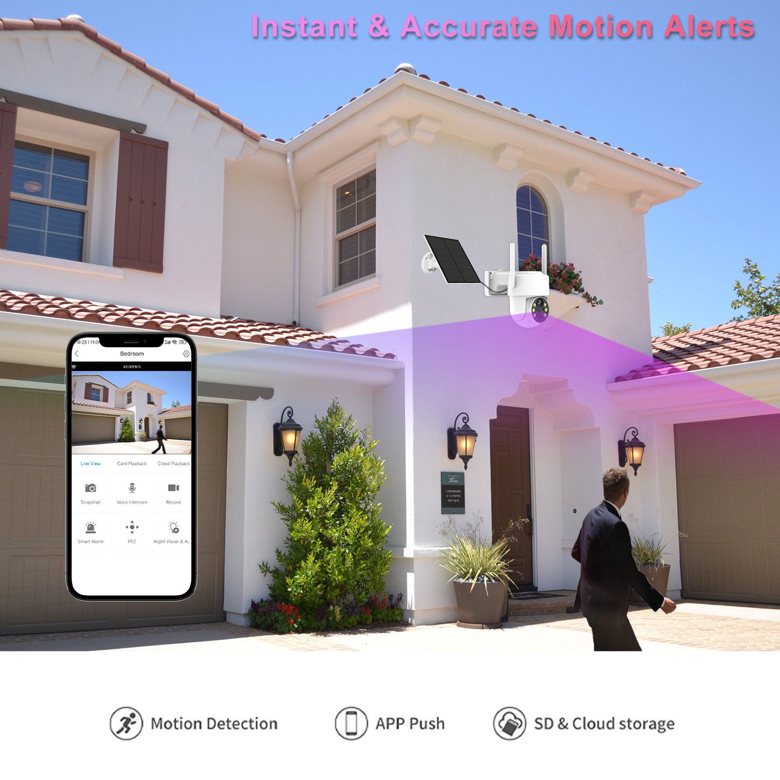 Eseecloud App 4MP HD wireless solar power wifi surveillance security cctv solar camera outdoor with solar panel