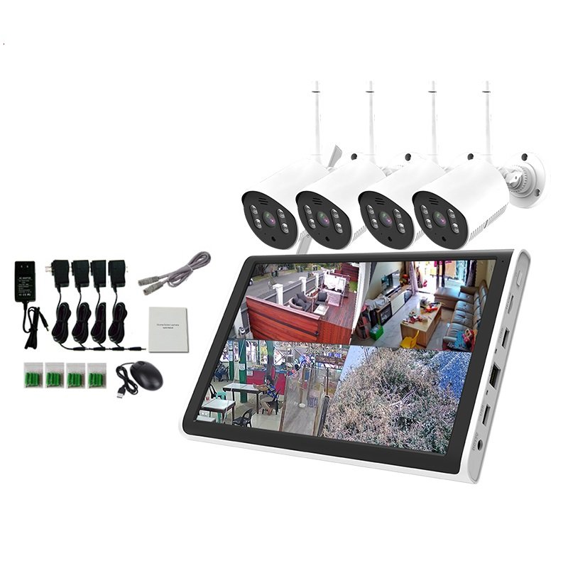 1080P HD WiFi NVR Kits wireless cctv security camera system 4CH with 10 Inch LCD monitor Multi spots video motion camera