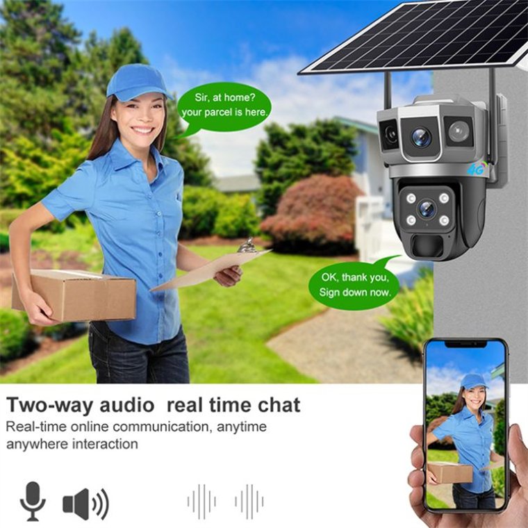 Rscamtom dual lens CCTV camera triple screen solar camera color night vision motion detection 4g sim card cctv camera