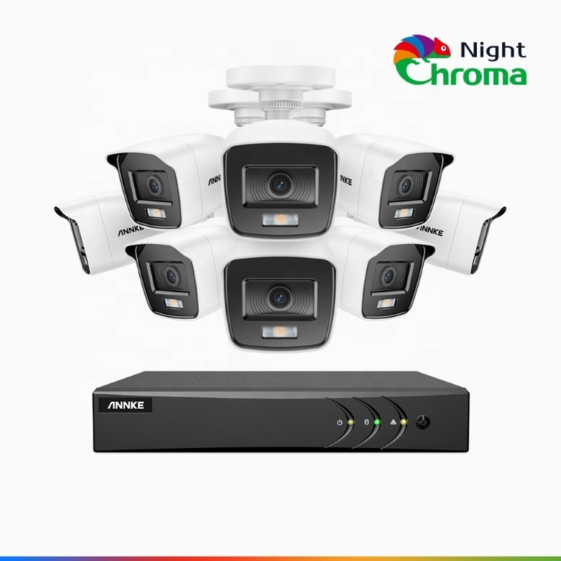 NightChroma 8CH H.265+ DVR Security Surveillance System 8pcs 1080P Outdoor IP67 Weatherproof CCTV Cameras