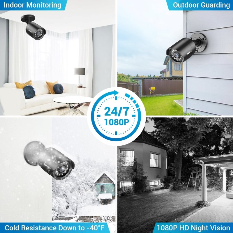 ANNKE 8CH 5MP H.265+ 5-in-1 DVR Security Camera System 4pcs 1080p Outdoor IP66 Waterproof Surveillance CCTV Camera