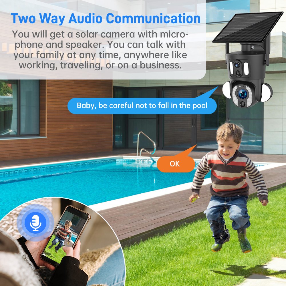 DIFANG 4G lte Cellular Solar Security Camera Outdoor, 8MP 10X Zoom, Color Night Vision, Auto Tracking Wireless WIFI PTZ Cameras