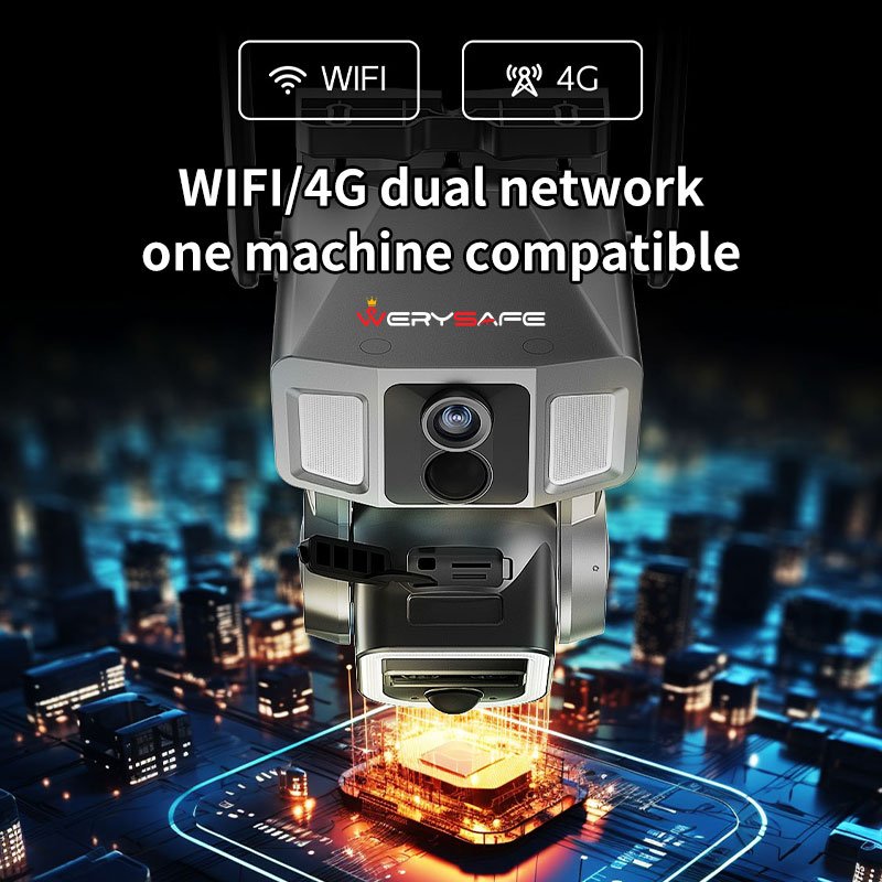 WERYSAFE Low Power Motion Detection Network Camera PIR 4g Surveillance Ptz 4k 8mp Dual Lens 10x Zoom Solar Camera