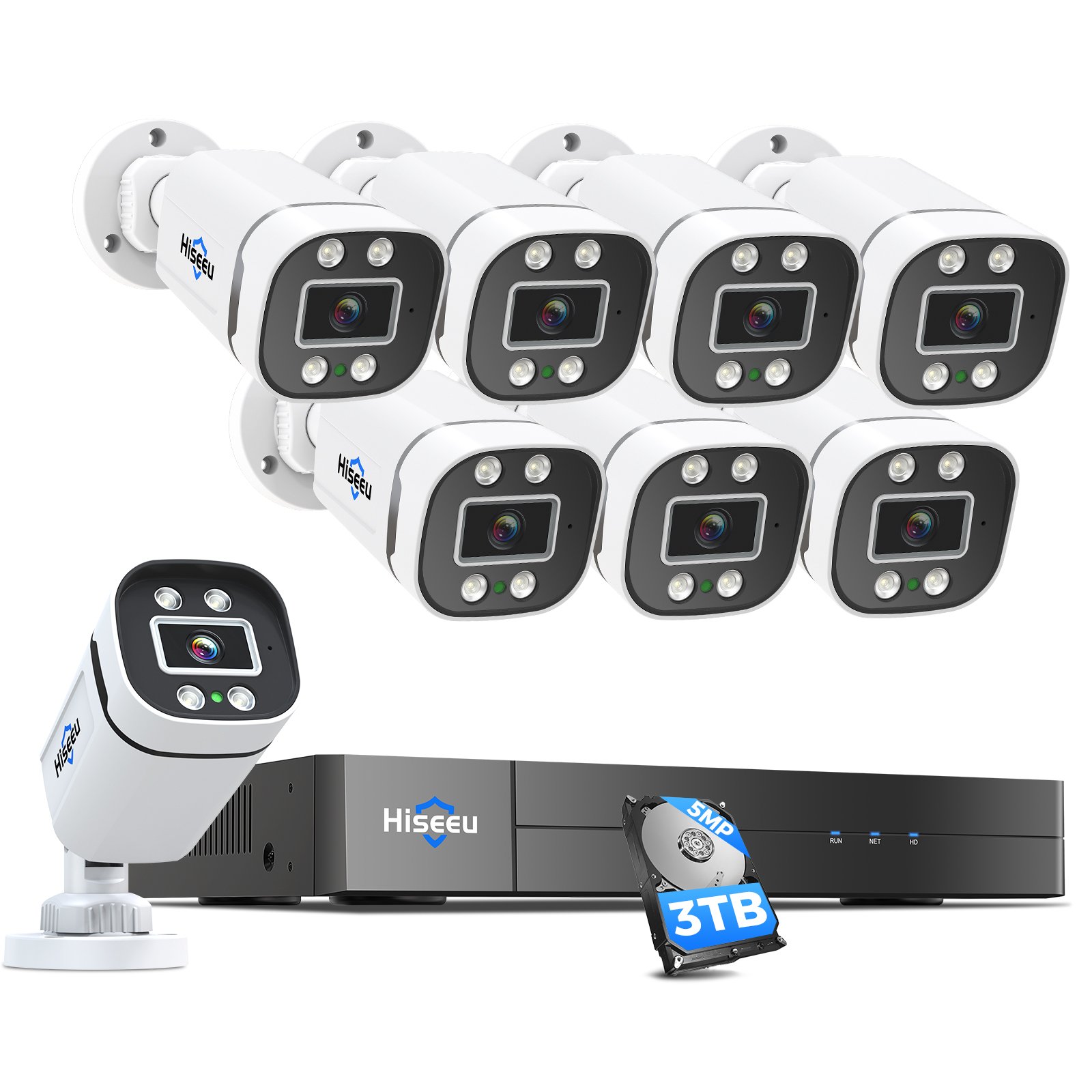 Hiseeu 5MP smart outdoor night vision wired AHD DVR set IP Cctv video surveillance 8CH home camera security system