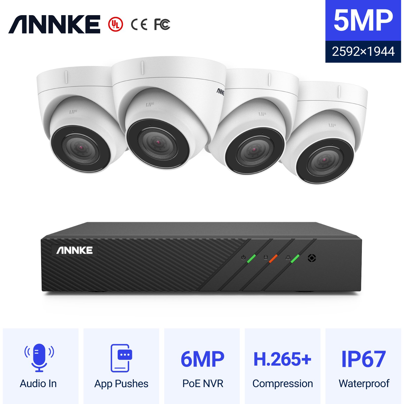 ANNKE 8CH 5MP H.265+ PoE NVR Security Camera System 4pcs IP PoE Cameras CCTV Surveillance System With Audio