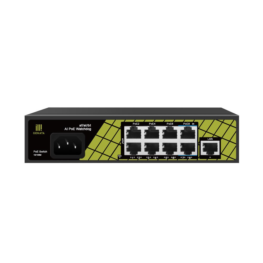 GENATA 8+1 Port 100Mbps PoE Switch with Watchdog for Enhanced Surveillance & Network Systems