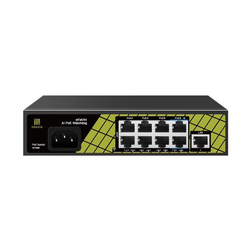 GENATA 8+1 Port 100Mbps PoE Switch with Watchdog for Enhanced Surveillance & Network Systems