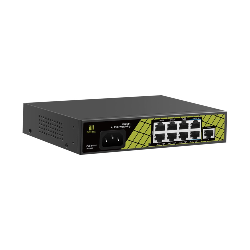 GENATA 8+1 Port 100Mbps PoE Switch with Watchdog for Enhanced Surveillance & Network Systems